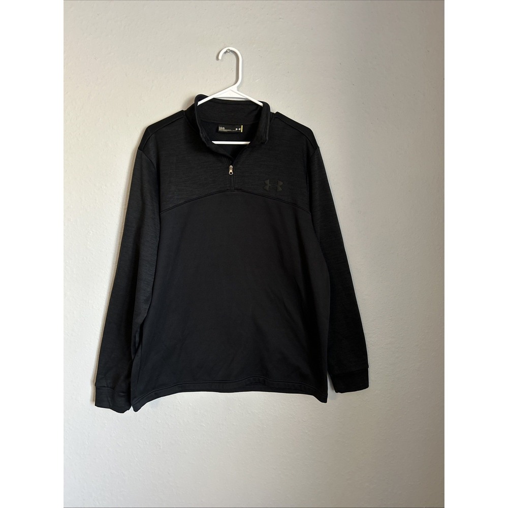 Under Armour Golf Jacket 1/4 Zip Fleece Loose Black Athletic Mens Sz Large